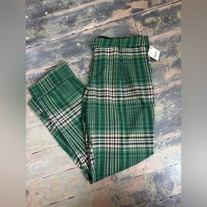 NWT Free People Green Plaid Pants